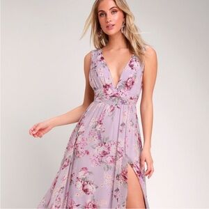 Lulu's Floral Mauve Maxi Dress